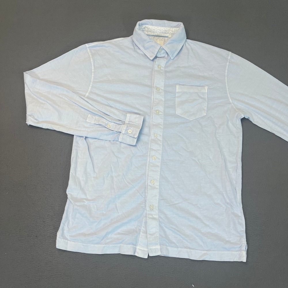 Johnnie-O Mens Light Blue Jersey Knit Cotton Long Sleeve Button Down Shirt Med